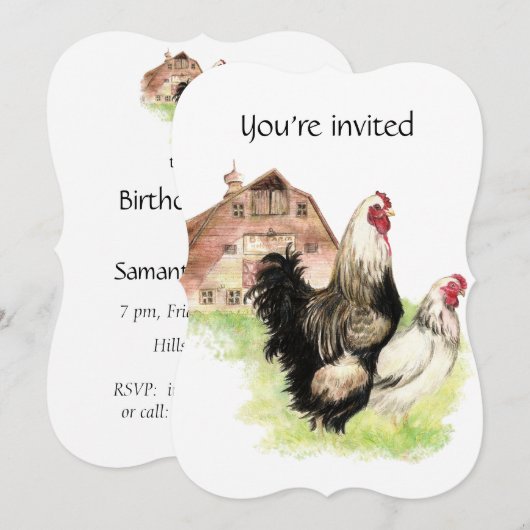 Aangepaste gedateerde verjaardagsfeestje kip boerd kaart (Voorkant / Achterkant)