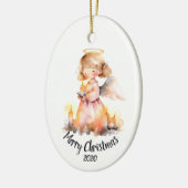 Aangepaste gedateerde vintage kerst engel keramisch ornament (Links)