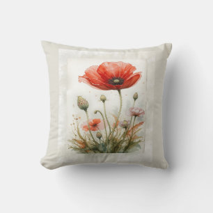 Aangepaste gedateerde Waterverf Rode Poppy  Flower Kussen