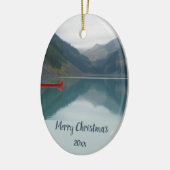 Aangepaste gedateerde Wilderness Lake Mountain kan Keramisch Ornament (Links)