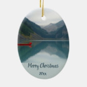 Aangepaste gedateerde Wilderness Lake Mountain kan Keramisch Ornament (Achterkant)