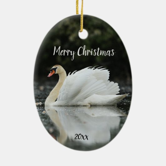 Aangepaste gedateerde zwaan Vogel Dier Wildlife Keramisch Ornament (Achterkant)