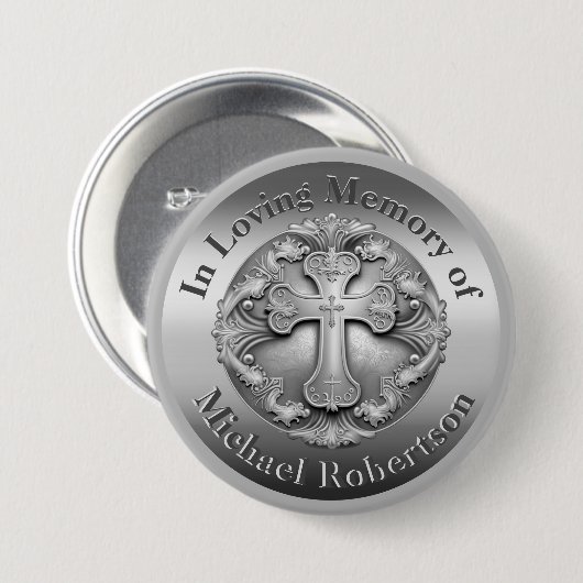 Aangepaste gedenktekens met kruis ronde button 7,6 cm (Voorkant /achterkant)