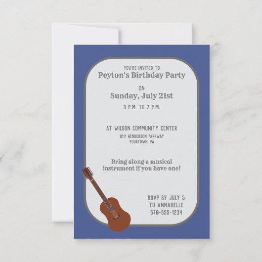 Aangepaste gedrukte 12-snarige gitaar Party Uitnod Kaart (Achterkant)