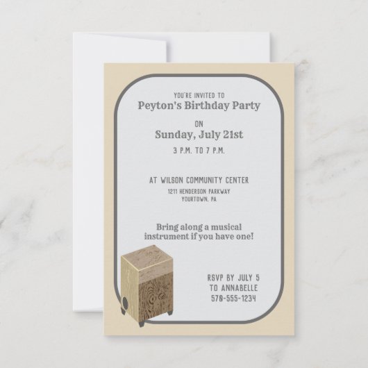 Aangepaste gedrukte Cajon Drum Party Uitnodigingen (Achterkant)