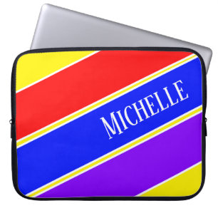 Aangepaste geel, blauw, rood en Paarse streepkunst Laptop Sleeve