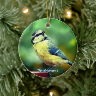 Aangepaste geel=borstvogel foto gepersonaliseerd keramisch ornament