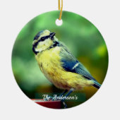 Aangepaste geel=borstvogel foto gepersonaliseerd keramisch ornament (Voorkant)