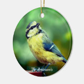 Aangepaste geel=borstvogel foto gepersonaliseerd keramisch ornament (Links)