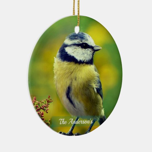 Aangepaste Geel-breasted Blue Chat Foto Keramisch Ornament (Rechts)