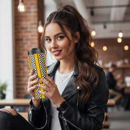 Aangepaste Geel en Zwart Race Sport Stripe Thermosbeker