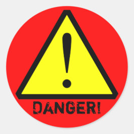 Aangepaste geel, rood & zwart waarschuwingssymbool ronde sticker