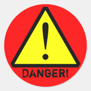 Aangepaste geel, rood & zwart waarschuwingssymbool ronde sticker