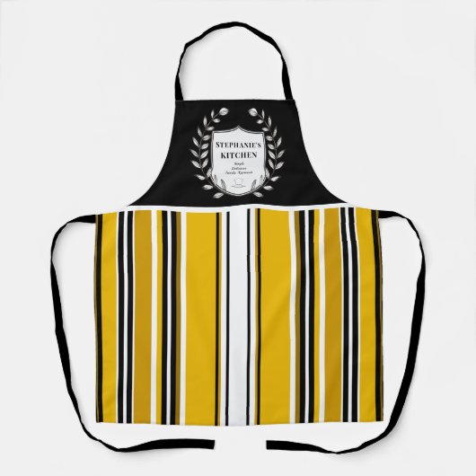 Aangepaste Geel Wit Zwarte Strepen Keuken Schort (Voorkant)
