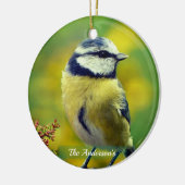 Aangepaste Geelborst Blauwe Chat Foto Keramisch Ornament (Links)