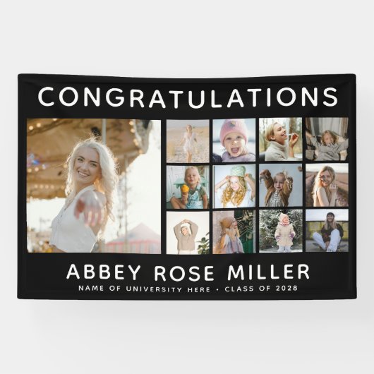 Aangepaste 'GEFELICITEERD' 13 Fotocollage Afstuder Spandoek (Horizontaal)