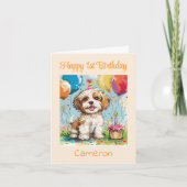 Aangepaste Gefeliciteerd 1e Verjaardag, Puppy Kaart (Voorkant)