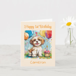 Aangepaste Gefeliciteerd 1e Verjaardag, Puppy Kaart