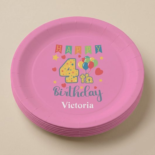 Aangepaste Gefeliciteerd 4e Verjaardagsfeestje Papieren Bordje