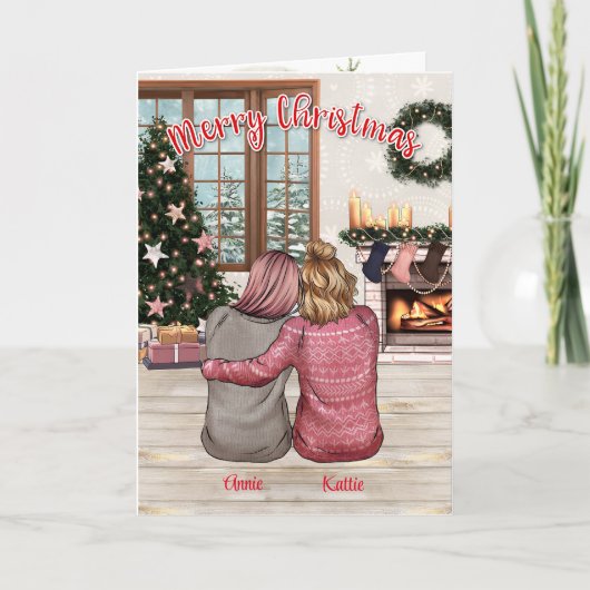 Aangepaste geïllustreerde beste vriend kerst Kaart (Voorkant)
