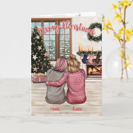 Aangepaste geïllustreerde beste vriend kerst Kaart (Gele Bloem)