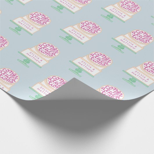 Aangepaste, geïllustreerde bruidstaart Gefelicitee Cadeaupapier (Hoek)