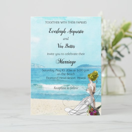 Aangepaste geïllustreerde uitnodiging voor weddens (Staand voorkant)