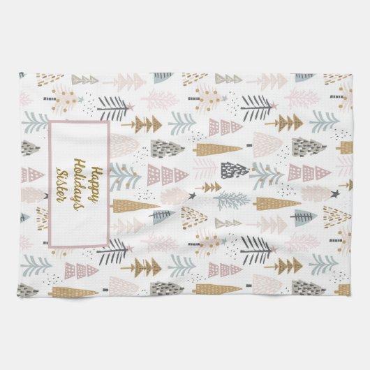 Aangepaste Geïllustreerde Winter Bomen Keuken Hand Theedoek (Horizontaal)