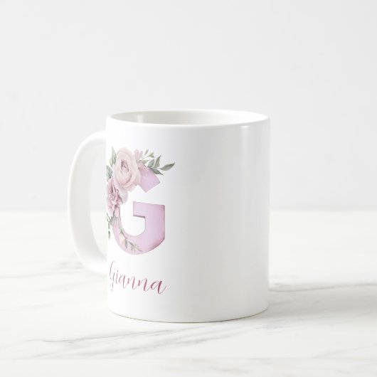 Aangepaste -geïnspireerde Blush Pink Letter G Koffiemok (Voorkant links)