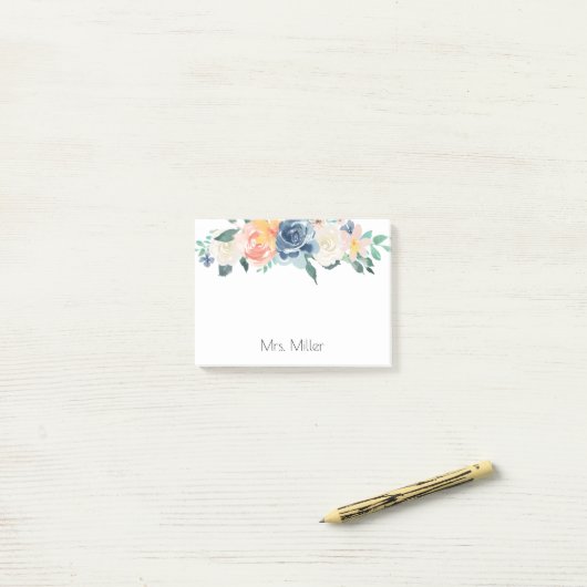 Aangepaste gekleurde Waterverf bloemen Post-it® Notes (Op bureau)