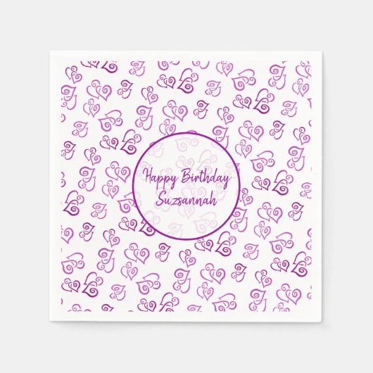 Aangepaste gekoppelde Paarse harten patroonpatrone Servet (Voorkant)