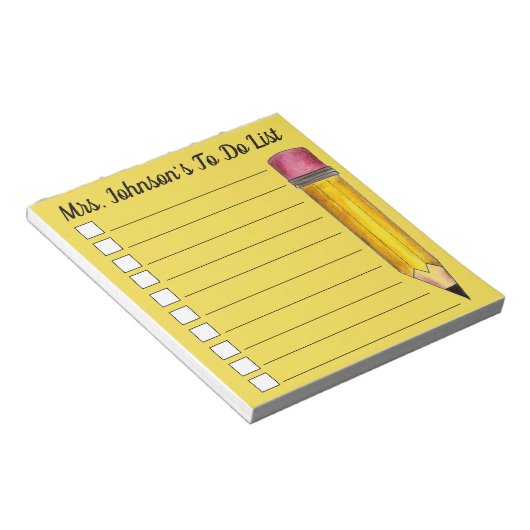 Aangepaste gele #2 Potlood leraar om lijst te doen Notitieblok (Schuin)