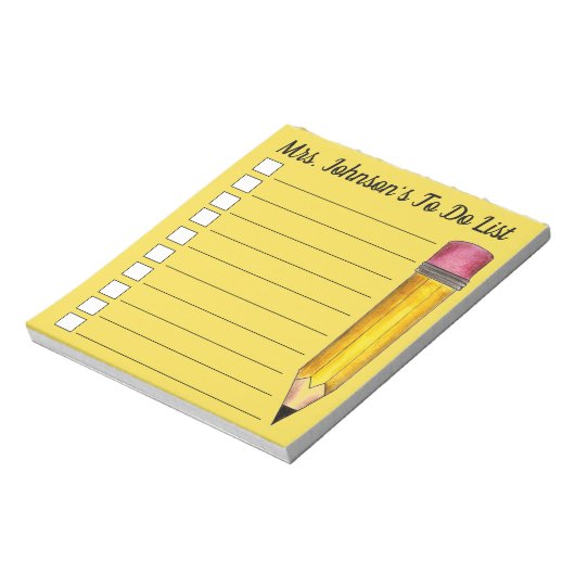Aangepaste gele #2 Potlood leraar om lijst te doen Notitieblok (Linkerzijde)