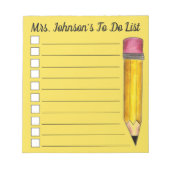 Aangepaste gele #2 Potlood leraar om lijst te doen Notitieblok (Voorkant)