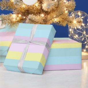 Aangepaste gele blauwe paarse pastelkleuren strepe cadeaupapier