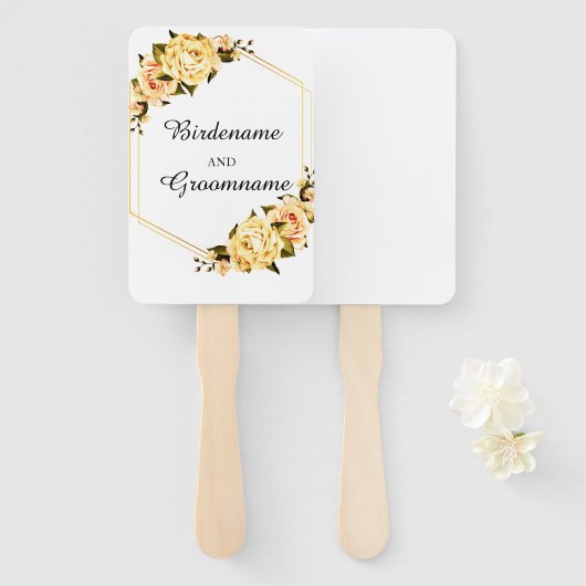 Aangepaste gele bruiloft Set van fans Handwaaier (Voorkant en achterkant)