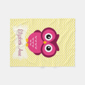 Aangepaste gele Chevron Pink Owl Fleece Deken (Voorkant (Horizontaal))