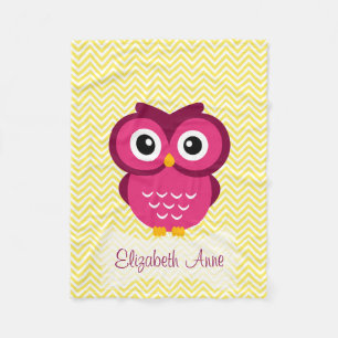 Aangepaste gele Chevron Pink Owl Fleece Deken