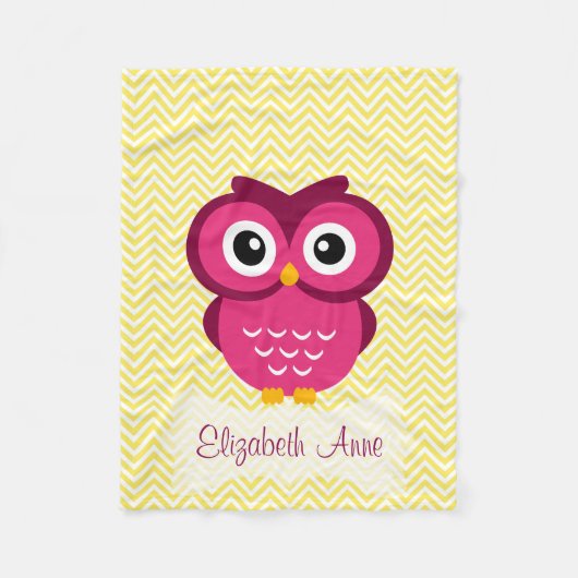 Aangepaste gele Chevron Pink Owl Fleece Deken (Voorkant)