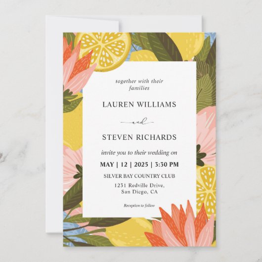 Aangepaste Gele Citroenbloesem Fancy bruiloft Kaart (Voorkant)