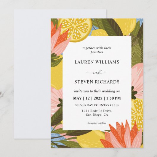 Aangepaste Gele Citroenbloesem Fancy bruiloft Kaart (Voorkant / Achterkant)