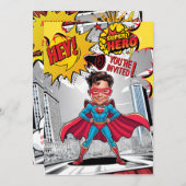 Aangepaste gele en rode Superheld karikatuur Kaart (Voorkant / Achterkant)