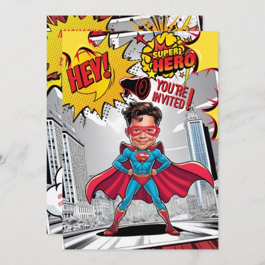 Aangepaste gele en rode Superheld karikatuur Kaart (Voorkant / Achterkant)