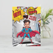 Aangepaste gele en rode Superheld karikatuur Kaart (Staand voorkant)