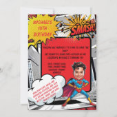 Aangepaste gele en rode Superheld karikatuur Kaart (Achterkant)