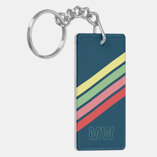 Aangepaste gele groene koraal rode strepen op donk sleutelhanger (Voorkant Links)