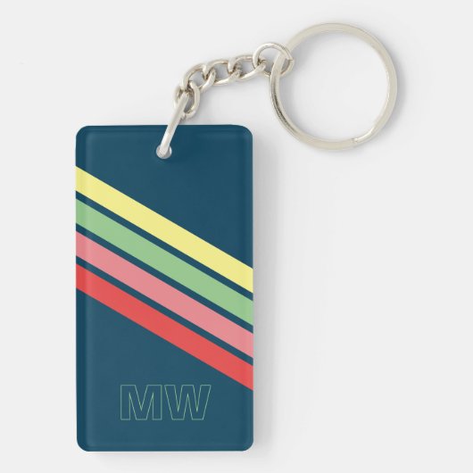 Aangepaste gele groene koraal rode strepen op donk sleutelhanger (achterkant)