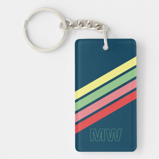 Aangepaste gele groene koraal rode strepen op donk sleutelhanger (Voorkant)