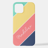 Aangepaste gele koraal donkerblauw Aqua Green Stri iPhone Hoesje (Achterkant)