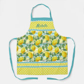 Aangepaste, gele leemons groene bladeren op geel schort (Voorkant)